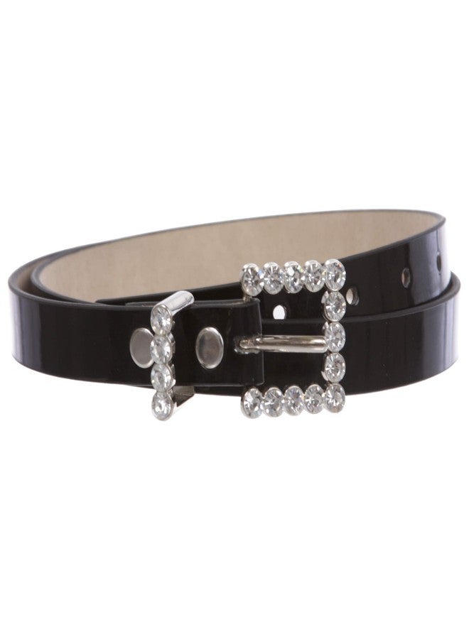 Beltiscool Women's Rhinestone Skinny Patent Non Leather Dress Belt, Black | M/L - 36 - Image 1